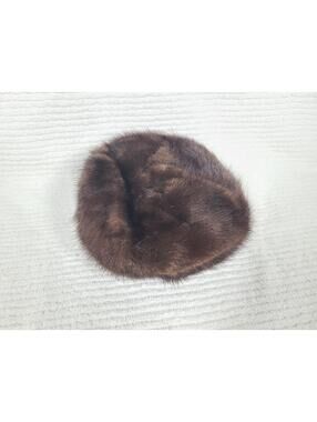 Vintage Fur Hat 70s Mink Beret Chocolate Brown Satin Lined Genuine Retro Rare